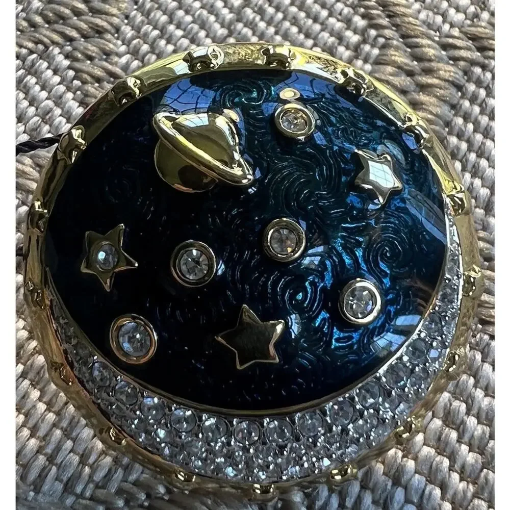 Vintage Swarovski Circle Brooch Sun Moon Stars Enamel Celestial Pin Signed Swan